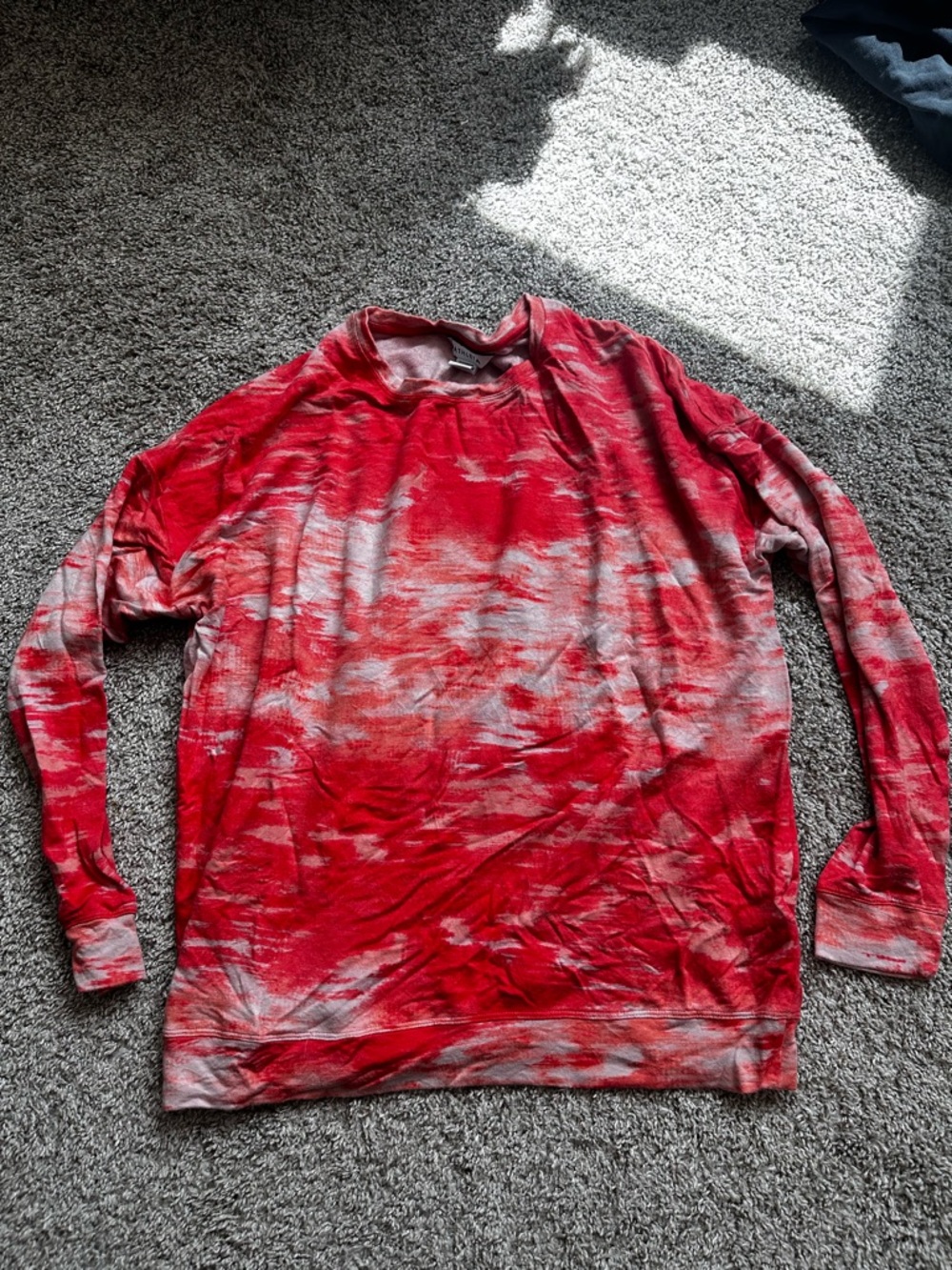 Athleta Red and Heather Gray Tie-Dye Crew Shirt